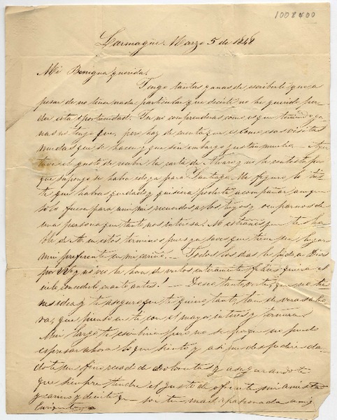 [Carta] 1848 Marzo 5, Larmagüe [a] Señorita Benigna Ortúzar
