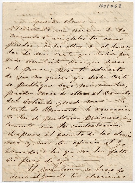 [Carta] [1858?], [Rancagua?] [para Alvaro Covarrubias]