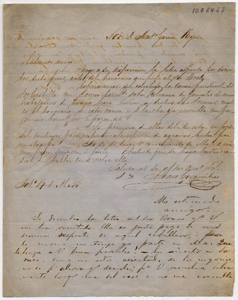 [Carta] [1855] [Abril], [Santiago] [para] Sor D. Antonio García Reyes