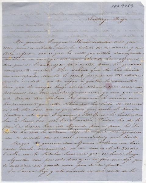 [Carta] [1850?] Mayo, Santiago Señora Doña Benigna Ortuzar de Covarrubias