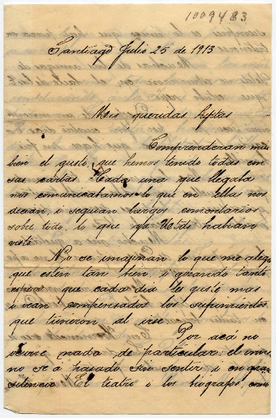 [Carta] 1913 Julio 25, Santiago [a] Mis queridas hijitas