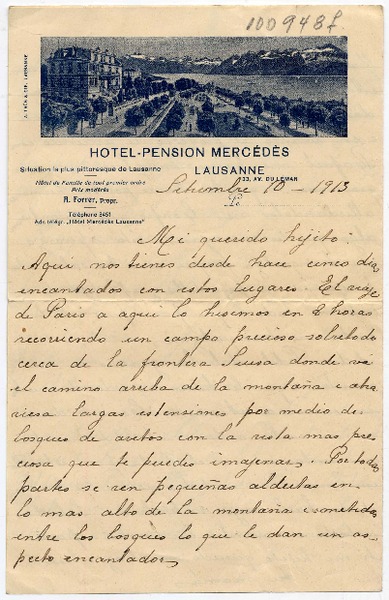 [Carta] 1913 Setiembre 10, [Suiza] [a] Mi querido hijito