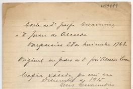 [Carta] 1763 Noviembre 28a, Valparaíso a D. Juan de Alcalde