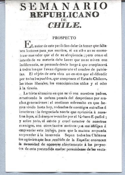 Semanario Republicano de Chile. Prospecto