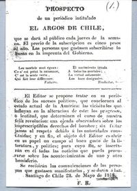 Prospecto de un periódico titulado El Argos de Chile