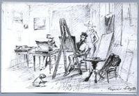 [Escena de pintores en taller. Valparaíso, 1834]