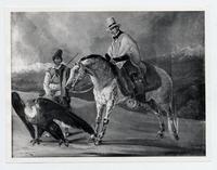 [Hombre a caballo y otro a pie, juntos a un cóndor que está en el suelo, titulada "La Caza de un cóndor"]
