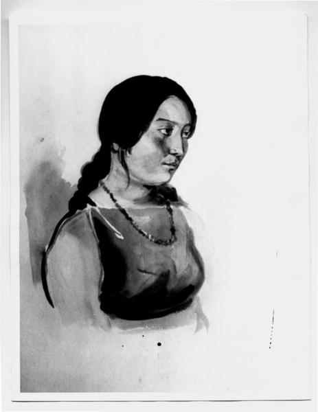 [Mujer mapuche de Santa Bárbara, retrato de medio cuerpo]