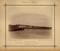 Puente del Ñuble: Principiado Marzo 15 1887-Concluido Agosto 24 1888-Ingeniero Enrique Budge- Constructores Lever Murphy & Ca., Valparaíso. 505 Metros Largo.