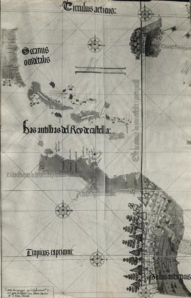 [Reproducción fotográfica de mapa antiguo del siglo XVI, aparece parte del continente americano, de dominio portugués]