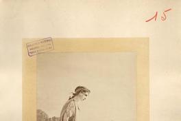 [Reproducción fotográfica de una pintura de una joven sobre una rocas junto al mar; con dedicatoria y firma de Pedro Lira]