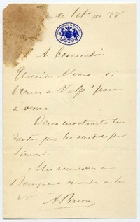 [Carta] 1888 Feb[rero] 12, [Valparaíso], [a] Á[lvaro] Covarrubias