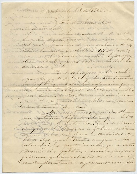 [Carta] 1890 Julio 23, Sant[iag]o Sor A. Luis Covarrubias