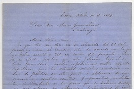 [Carta] 1864 Octubre 10, Lima [al] Señor Don Alvaro Covarrubias Santiago
