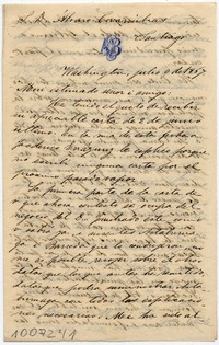 [Carta] 1867 Julio 9, Washington [a[ Álvaro Covarrubias