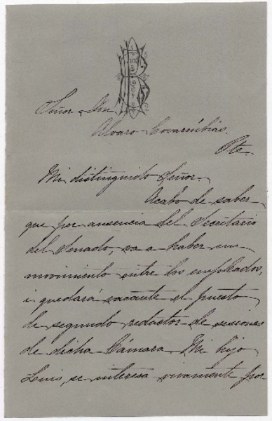 [Carta] 1879 Abril 18, [Santiago] Señor Don Alvaro Covarrubias Pte. Mi distinguido Señor
