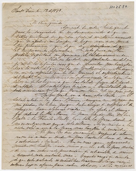 Carta de Don Alvaro Covarrubias a Doña Benigna Ortúzar : 12 de diciembre 1849