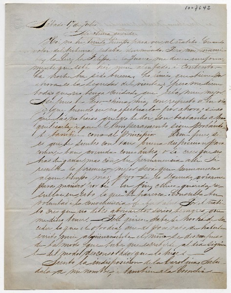 [Carta] [1852] Julio 17, [Santiago] [a] Benigna Ortúzar de Covarrubias