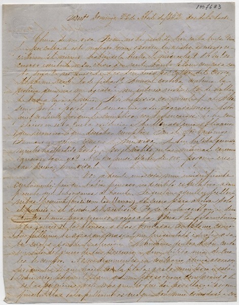 [Carta] 1852 Abril Domingo 23, Sant[iag]o Sra. Da. Benigna Ortúzar de Covarrúbias