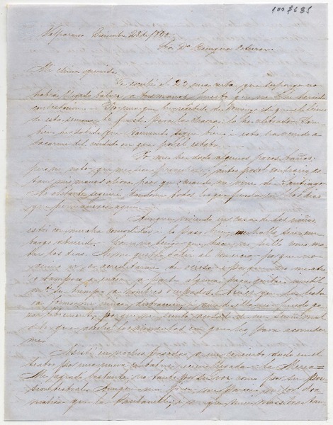 [Carta] 1850 Diciembre 28, Valp[araís]o Sra. Da. Benigna Ortúzar de Covarrúbias