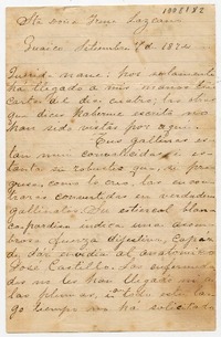 [Carta] 1874 Se[p]tiembre 7, Guaico [a] Sta. Doña Irene Lazcano