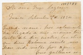 [Carta] 1874 Se[p]tiembre 7, Guaico [a] Sta. Doña Irene Lazcano