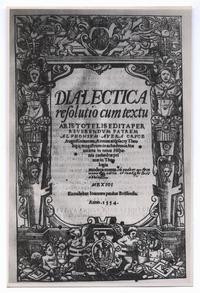 [Portada de libro antiguo en latín, titulado "Dialéctica de Aristóteles, Mexico 1554"]
