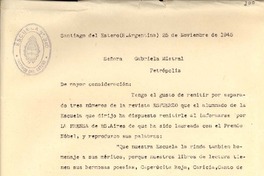 [Carta] 1945 nov. 25, Santiago del Estero, R. Argentina [a] Gabriela Mistral, Petrópolis, [Brasil]