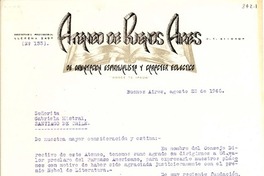 [Carta] 1946 ago. 23, Buenos Aires [a] Gabriela Mistral, Santiago de Chile