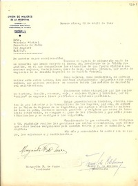 [Carta] 1949, abr. 23, Buenos Aires [a] Gabriela Mistral, Consulado de Chile, Los Angeles, EEUU