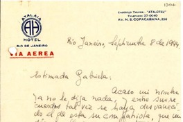 [Carta] 1944 sept. 8, Río [de Janeiro], [Brasil] [a] Gabriela [Mistral], [Brasil]