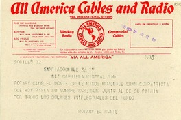 [Telegrama] 1945 nov. 18, Santiago, Chile [a] Gabriela Mistral, Rio [de Janeiro], [Brasil]