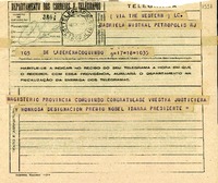 [Telegrama] 1945 nov. 18, La Serena, Coquimbo, [Chile] [a] Gabriela Mistral, Petrópolis, [Brasil]