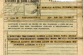 [Telegrama] 1945 nov., Punta Arenas [a] Gabriela Mistral, Petrópolis