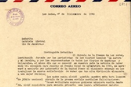 [Carta] 1945 dic. 10, Los Andes [a] Gabriela Mistral, Río de Janeiro