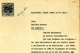 [Carta] 1946 ene. 10, Talcahuano [a] Gabriela Mistral, Los Angeles