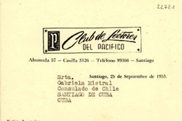 [Facturas] 1953 sept. 25, Santiago, [Chile] [a] Gabriela Mistral, Consulado de Chile, Santiago de Cuba, Cuba