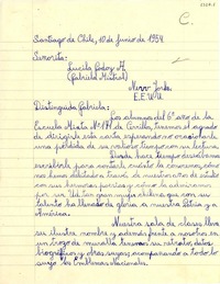 [Carta] 1954 jun. 10, Santiago, Chile [a] Lucila Godoy A. New York, EE.UU.