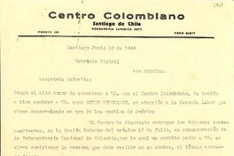 [Carta] 1946 jun. 10, Santiago de Chile [a] Gabriela Mistral, Los Angeles
