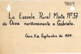 [Tarjeta] 1954 sept. 8, Ocoa, [Chile?] [a] Gabriela [Mistral]