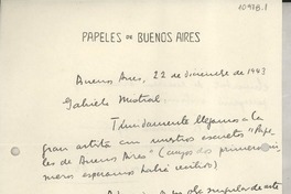 [Carta] 1943 dic. 22, Buenos Aires, [Argentina] [a] Gabriela Mistral