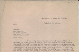 [Carta] 1947 Oct. 30, Santiago, Chile [a] Ann Watkins [Inc.], New York, [EE.UU.]