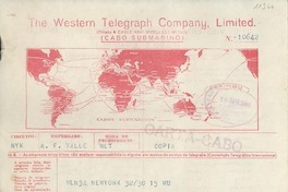 [Telegrama] 1942 Apr. 15, [New York], [EE.UU.] [a] Luclia [i.e. Lucila] Godoy, Consulado de Chile, Petropolis, [Brasil]