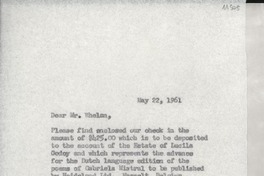 [Carta] 1961 May 22, [EE.UU.] [al] Dear Mr. Richard Whelan, Morgan Guaranty Trust Co., New York City, [EE.UU.]