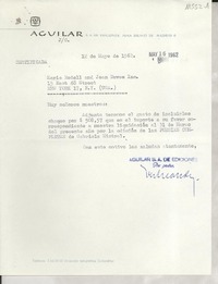 [Carta] 1962 mayo 12, [Madrid], [España] [a] Marie Rodell and Joan Daves, Inc., New York, [EE.UU.]