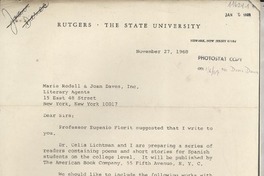 [Carta] 1968 Nov. 27, Newark, New Jersey, [EE.UU.] [a] Marie Rodell and Joan Daves, Inc., Literary Agents, New York, [EE.UU.]
