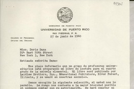 [Carta] 1960 jun. 25, [Rio Piedras, Puerto Rico] [a] Miss Doris Dana, New York, New York