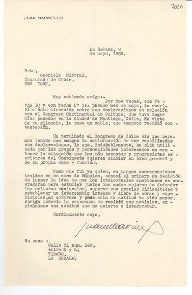 [Carta] 1953 mayo 8, La Habana [a] Gabriela Mistral, New York