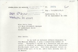 [Carta] 1966 Sept. 20, Washington, D.C., [EE.UU.] [a] Miss Doris Dana, 75 Ladderback Grove, London WII, [England]