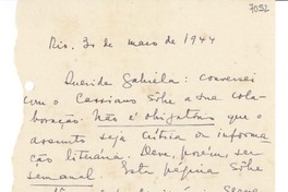 [Carta] 1944 maio 30, Río [de Janeiro] [a] Gabriela Mistral